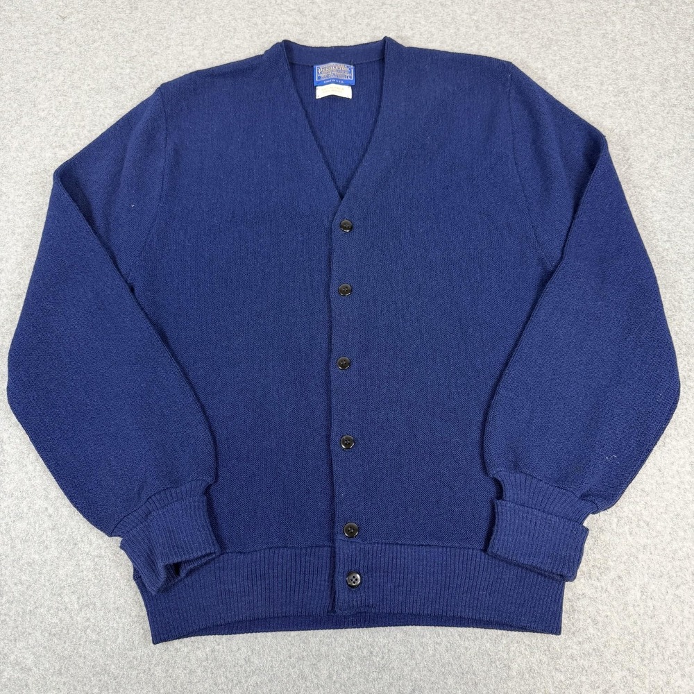 Vintage Pendleton Sweater Mens Large Blue Alpaca Wool V Neck Cardigan Alpaca